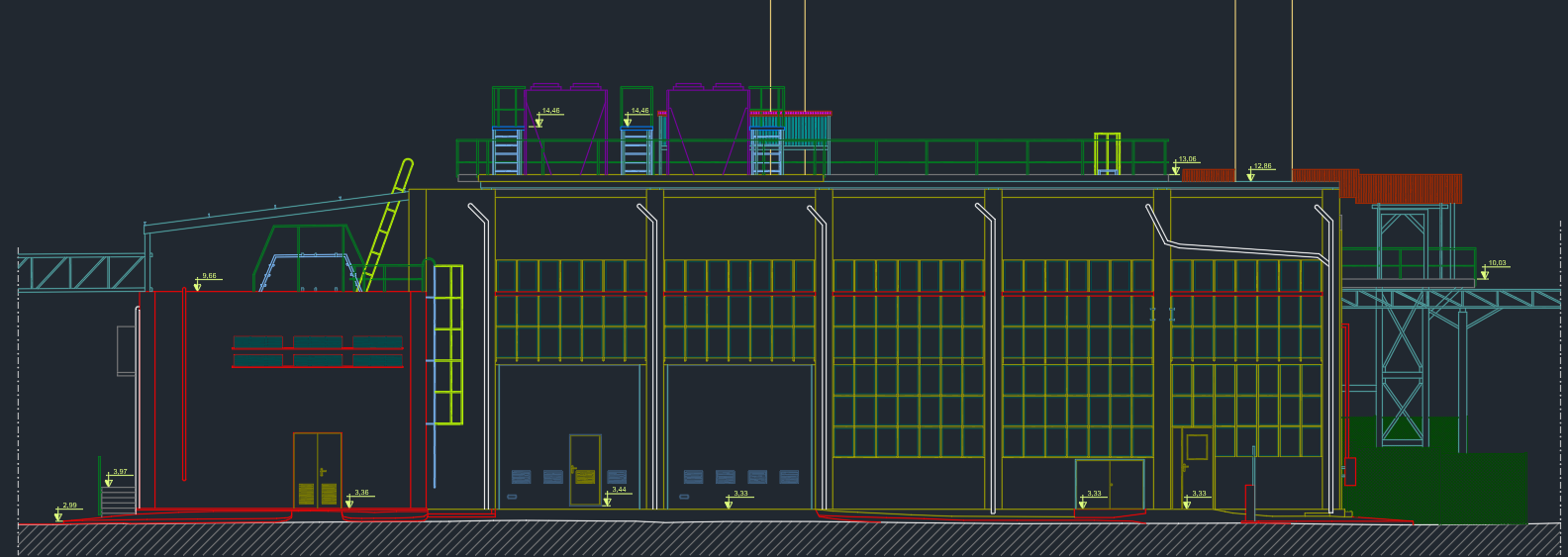 Alçado de uma fachada em CAD.